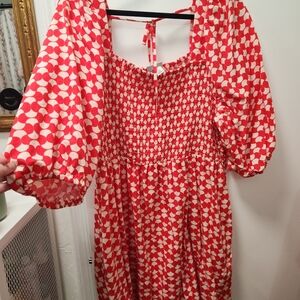 Ava & Viv Red and Cream Smocked Top